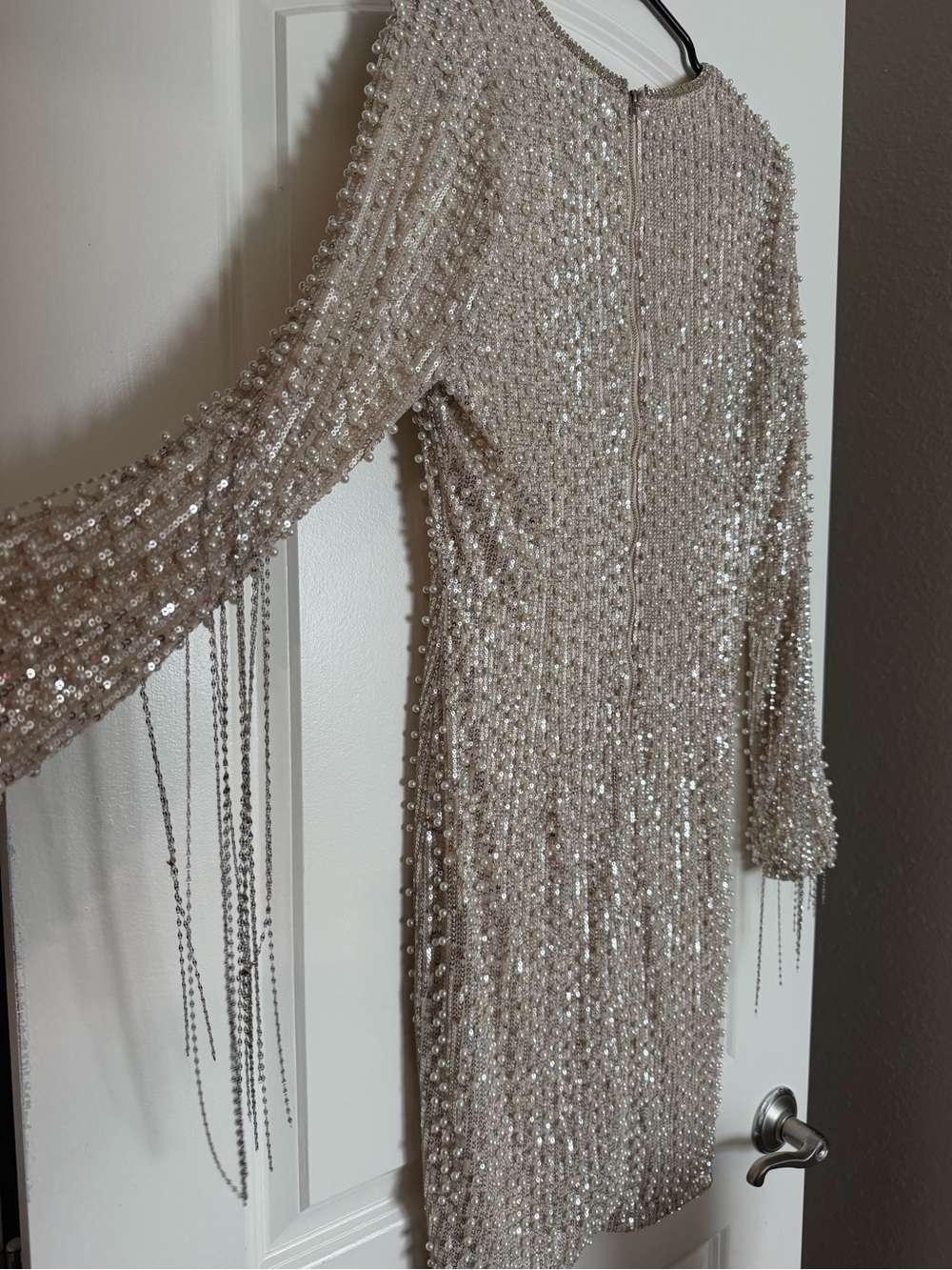 NWT Beaded Ivory Sequin V-Neck Dress - Picture 5 of 5